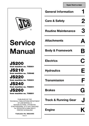 JCB JS200/JS240 Excavator Service Manual and Maintenance Guide Preview image 1