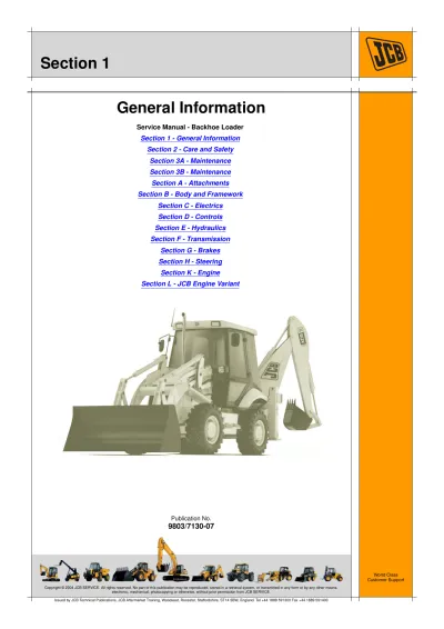 JCB 2CX/210S, 2CXU/210SU &amp; 212SU Backhoe Loader Service Manual (Publication No. 9803/7130-07)