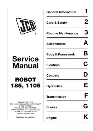 JCB Robot 185, 185HF, 1105, 1105HF skid steer loader service manual Preview image 1