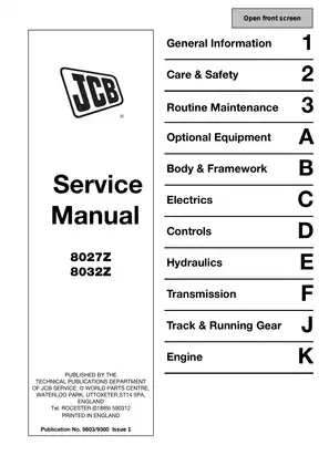 JCB Service Manual 9803-9300 for Excavators