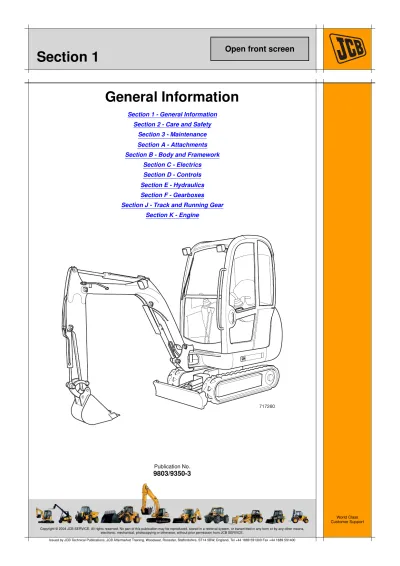 JCB 8014, 8016, 8018 Mini Excavator 2004–2006 Service Manual (P/N 9803/9350-3)