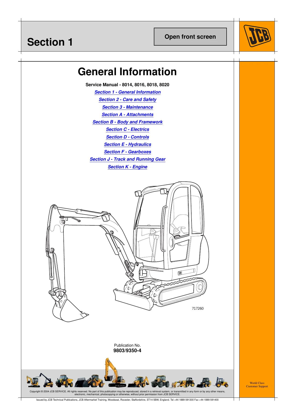 JCB 8014, 8016, 8018, 8020 mini excavator manual