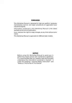Isuzu A-4JG1 Industrial Diesel Engine Workshop Manual Preview image 2