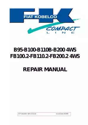 Kobelco B95, B100, B110B, B200B(4WS), FB100.2, FB110.2, FB200.2(4WS), E40SR, E45SR EVOLUTION Mini Backhoe Loader repair manual Preview image 1