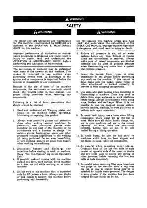 Kobelco SK25SR, SK30SR, SK35SR mini excavator manual Preview image 2