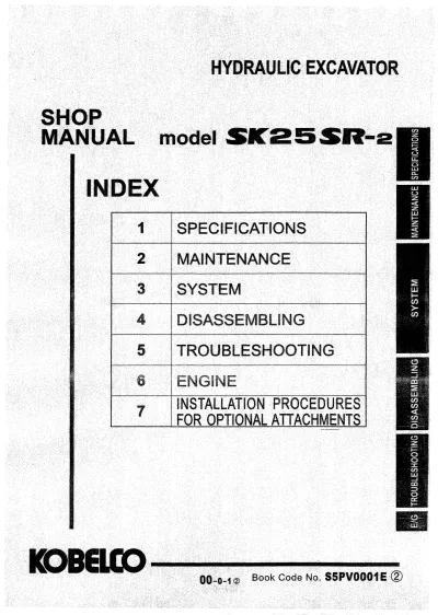 Kobelco SK25SR-2 Mini Excavator 2000–2003 Service Manual (P/N S5PV0101E)