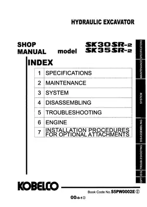 2001-2004 Kobelco SK30SR-2, SK35SR-2 mini excavator shop manual Preview image 1