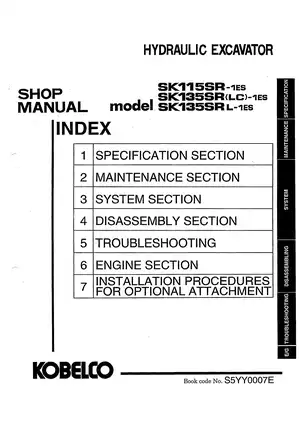 Kobelco SK115SR-1ES, SK135SR-1ES, SK135SRLC-1ES, SK135SRL-1ES excavator manual Preview image 1