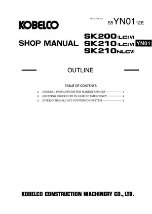 Kobelco SK200 SK210 Hydraulic Excavator Service Manual Preview image 5