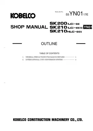Kobelco SK200-6E & SK210NLC-6ES Excavator Service Manual and Troubleshooting Guide Preview image 5