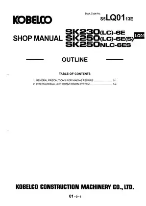 Kobelco SK230-6E, SK230LC-6E, SK250-6E, SK250-6ES, SK250LC-6E, SK250LC-6ES, SK250NLC-6ES hydraulic excavator shop manual Preview image 5