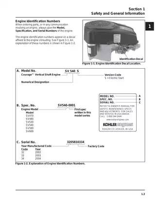 2002-2004 Kohler Courage SV470, SV480, SV530, SV540, SV590, SV600 vertical crankshaft service manual Preview image 5