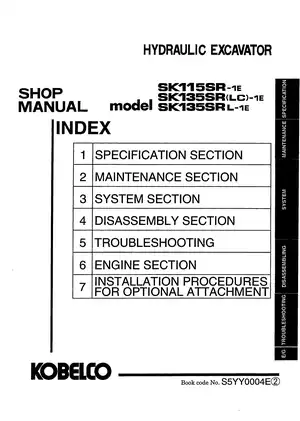 Kobelco SK115SR-1E, SK135SR-1E, SK135SRLC-1E, SK135SRL-1E hdydraulic excavator shop manual Preview image 1