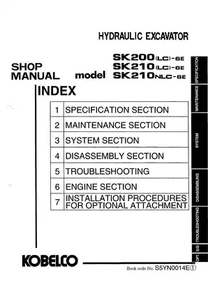 Kobelco SK200-6E, SK200LC-6E, SK210-6E, SK210LC-6E, SK210NLC-6E hydraulic excavator manual Preview image 1