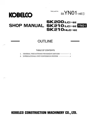 Kobelco SK200-6E, SK200LC-6E, SK210-6E, SK210LC-6E, SK210NLC-6E hydraulic excavator manual Preview image 5