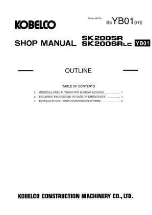 Kobelco SK 200SR, SK 200SRLC hydraulic excavator shop manual Preview image 5
