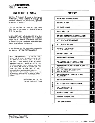 1982-1983 Honda ATC200E, Big Red, 3- wheeler shop manual Preview image 2