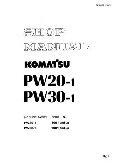 Preview: Komatsu PW20-1 PW30-1 Excavator Shop Manual (P/N SEBM021F0102)