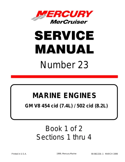 Preview: Mercury Mercruiser Marine Engine Number 23, GM V-8 454 CID (7.4L)/502 CID (8.2L) service manual (P/N 90-861326--1)