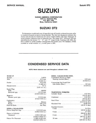 Suzuki DT2 Outboard Motor Service Manual (1977-1990)