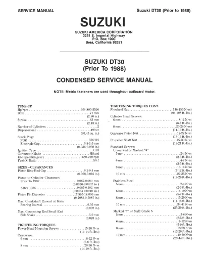 Preview: Suzuki DT30, DT30C, DT35, and DT40 Outboard Factory Service Manual, Prior to 1988 (P/N 99500-30102)