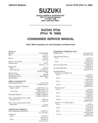 Suzuki DT30 Outboard Service Manual (Prior to 1988)