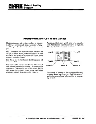 Clark Forklift Service Manual SM 638 (1998) Preview image 2
