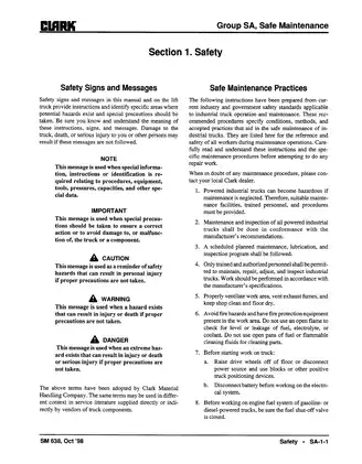 Clark Forklift Service Manual SM 638 (1998) Preview image 5