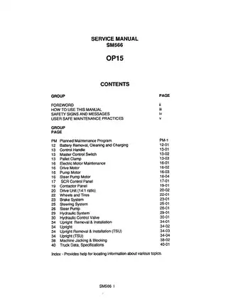Clark Service Manual SM566 for OP15 Lift Trucks - Comprehensive Guide Preview image 2