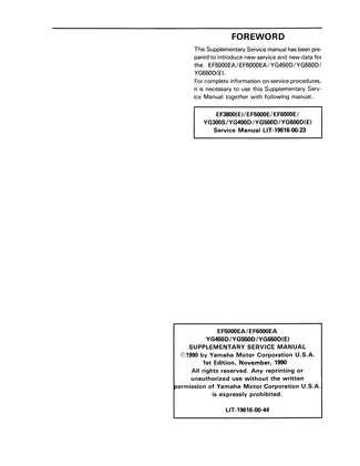 Yamaha Generator EF3800, 5000E EA, EF6000E EA, YG300S, 400D, 450D, 500D, 550D, 600D E service manual Preview image 2