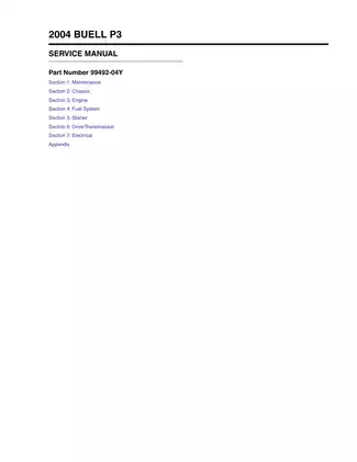 2004 Buell P3 Service Manual - Comprehensive Repair Guide for Mechanics