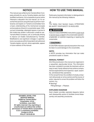 Yamaha SXV60ERJ Service Manual - Comprehensive Guide for Maintenance and Repairs Preview image 2
