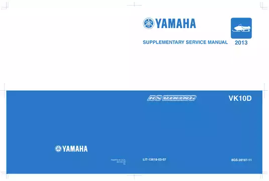Yamaha VK10D 2013 Supplementary Service Manual - Comprehensive Guide for Maintenance and Repair