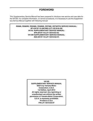 Yamaha VK10D 2013 Supplementary Service Manual - Comprehensive Guide for Maintenance and Repair Preview image 2