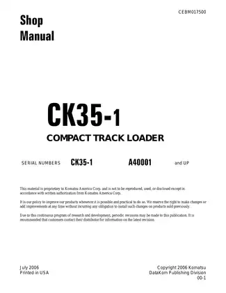 2006-2012 Komatsu CK35-1 Compact Track Loader shop manual