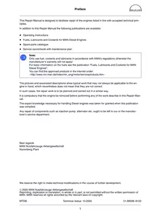 MAN Marine Diesel Engine Service Manual for V8, V10, V12 Models Preview image 3