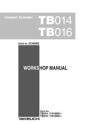 Takeuchi TB014, TB016 compact excavator workshop manual Preview image 1
