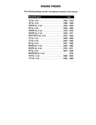 1965-1989 Mercury Marine 45 hp, 50 hp, 60 hp, 65 hp, 70 hp, 75 hp, 80 hp, 85 hp, 90 hp 100 hp, 115 hp outboard motor service manual Preview image 1