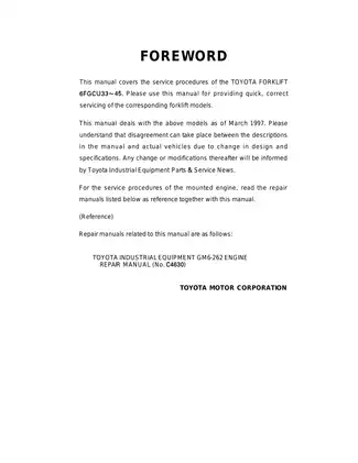 Toyota 52-6FGCU33, 52-6FGCU35, 52-6FGCU45 forklift manual