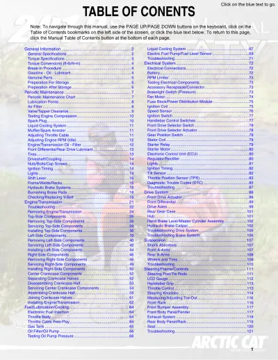 Preview: 2011 Arctic Cat 425 ATV Service Manual (P/N 0444-152)