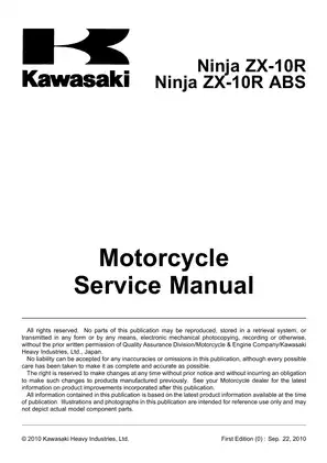 Kawasaki Ninja ZX-10R ABS Motorcycle Service Manual - Comprehensive Guide Preview image 5