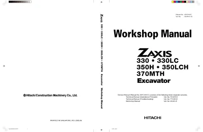 Preview: Hitachi Zaxis 330 / 330LC / 350H / 350LCH / 370MTH Excavator Workshop Manual (P/N W1HH-E-01)