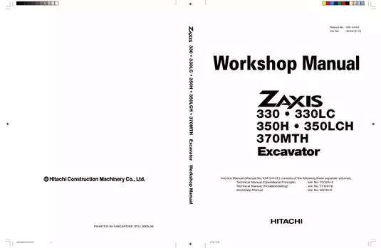 Hitachi Zaxis 330, 330LC, 350H, 350LCH, 370MTH excavator workshop manual Preview image 1