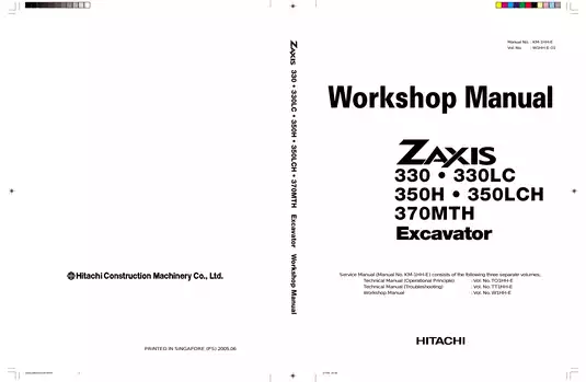 Hitachi Excavator KM-1HH-E Service Manual - Complete Workshop Guide for Models 330, 330LC, 350H, 350LCH, 370MTH