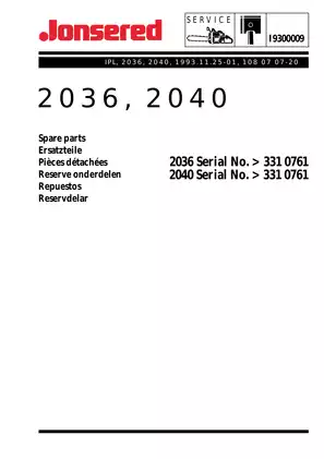 Jonsered 625, 630, 670, 2036, 2040, 2041, 2045, 2050, 2054, 2055, 2077, 2083, 2095 chainsaw spare parts list Preview image 1