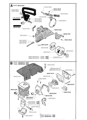 Jonsered 625, 630, 670, 2036, 2040, 2041, 2045, 2050, 2054, 2055, 2077, 2083, 2095 chainsaw spare parts list Preview image 2