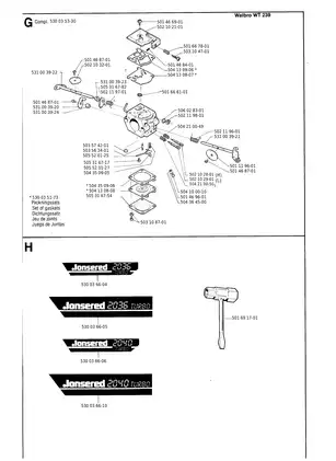 Jonsered 625, 630, 670, 2036, 2040, 2041, 2045, 2050, 2054, 2055, 2077, 2083, 2095 chainsaw spare parts list Preview image 5