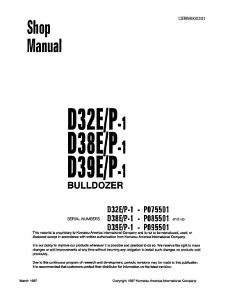 Komatsu D32E-1, D32P-1, D38E-1, D38P-1, D39E-1, D39P-1 bulldozer shop manual