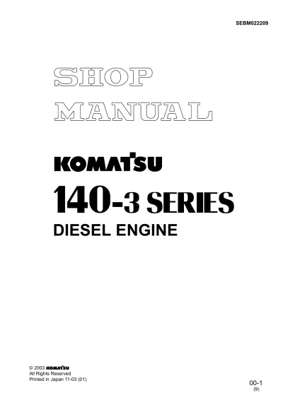 Preview: Komatsu SA6D140E-3 Diesel Engine Factory Service Manual (P/N SEBM022209)