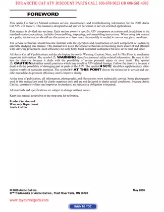 2006 Arctic Cat ATV 250 Service Manual - Comprehensive Repair & Maintenance Guide Preview image 1